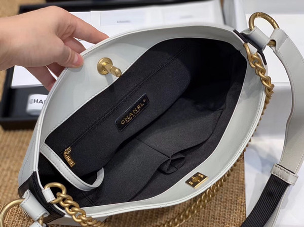 Chanel Calfskin Botton Up Hobo Bag White A57573