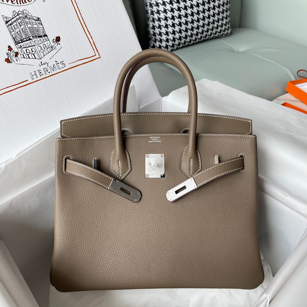 Hermès 18 Etoupe Birkin 30 cm Togo Leather Palladium Hardware