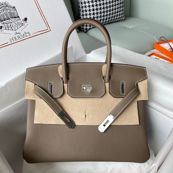 Hermès 18 Etoupe Birkin 30 cm Togo Leather Palladium Hardware