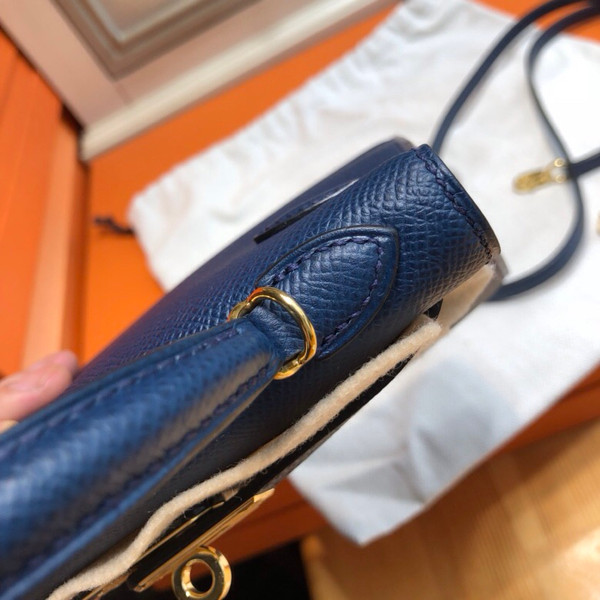 Hermes  73 Blue Sapphire Mini Kelly II 20 Epsom  Gold Hardware