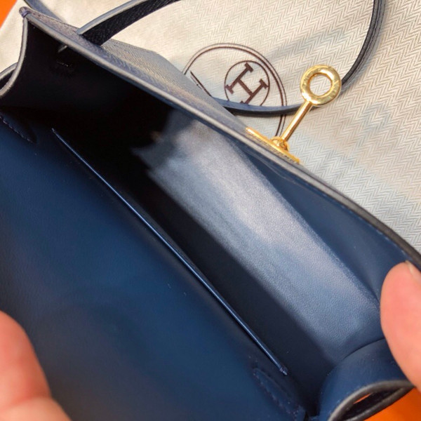 Hermes  73 Blue Sapphire Mini Kelly II 20 Epsom  Gold Hardware