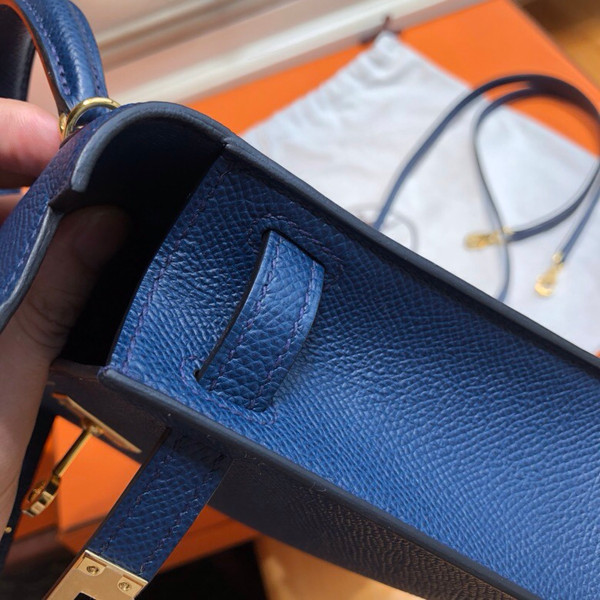 Hermes  73 Blue Sapphire Mini Kelly II 20 Epsom  Gold Hardware