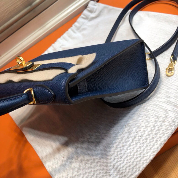 Hermes  73 Blue Sapphire Mini Kelly II 20 Epsom  Gold Hardware
