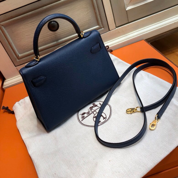 Hermes  73 Blue Sapphire Mini Kelly II 20 Epsom  Gold Hardware