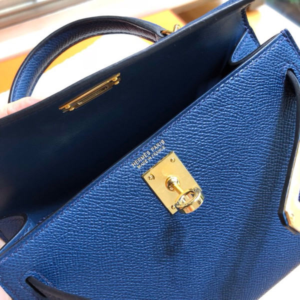 Hermes  73 Blue Sapphire Mini Kelly II 20 Epsom  Gold Hardware