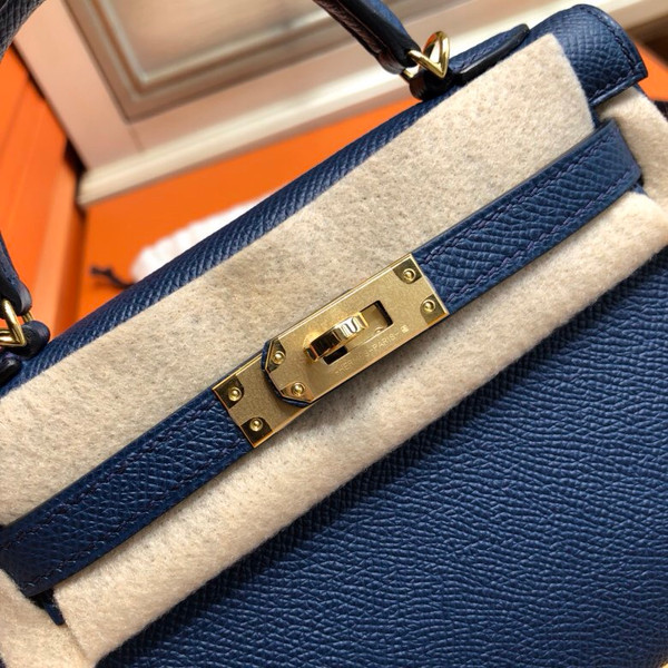 Hermes  73 Blue Sapphire Mini Kelly II 20 Epsom  Gold Hardware