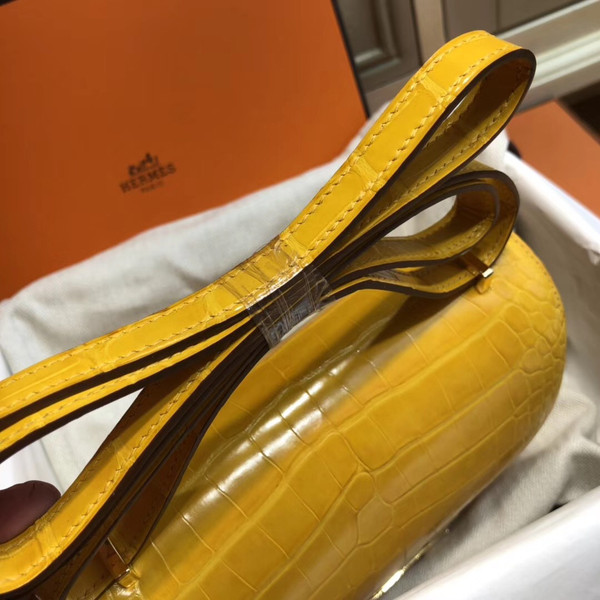 Hermes  9V Sun Yellow Constance Alligator Crocodile 18cm Gold Hardware