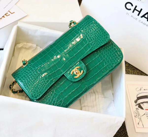 Chanel Emerald Shinny Alligator Flap Bag