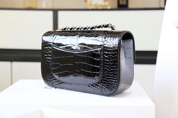 Chanel Black Shinny Alligator Classic Mini Flap Bag with Silver Hardware