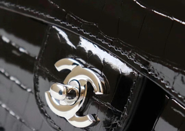 Chanel Black Shinny Alligator Classic Mini Flap Bag with Silver Hardware
