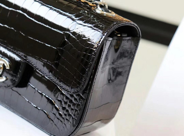Chanel Black Shinny Alligator Classic Mini Flap Bag with Silver Hardware