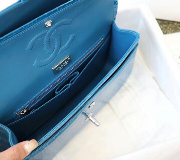 Chanel Izlan Blue Shinny Alligator Classic Mini Flap Bag with Silver Hardware