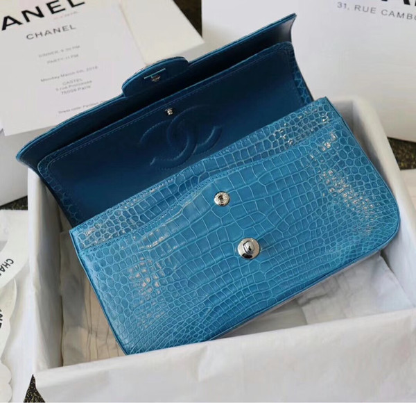 Chanel Izlan Blue Shinny Alligator Classic Mini Flap Bag with Silver Hardware