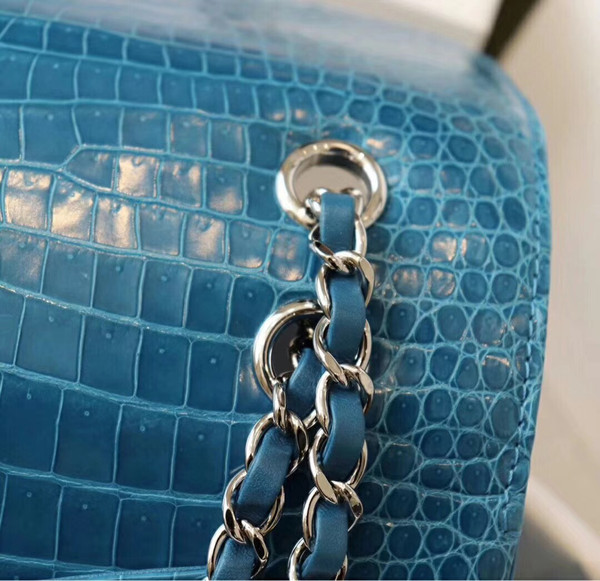 Chanel Izlan Blue Shinny Alligator Classic Mini Flap Bag with Silver Hardware