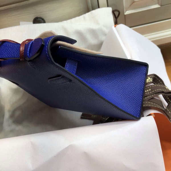 Hermès 7T Blue Electric Mini Kelly Pochette Epsom leather Palladium hardware