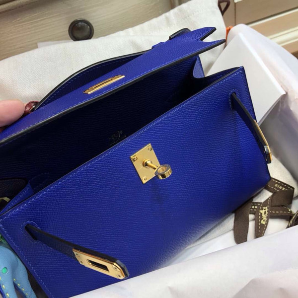Hermès 7T Blue Electric Mini Kelly Pochette Epsom leather Palladium hardware