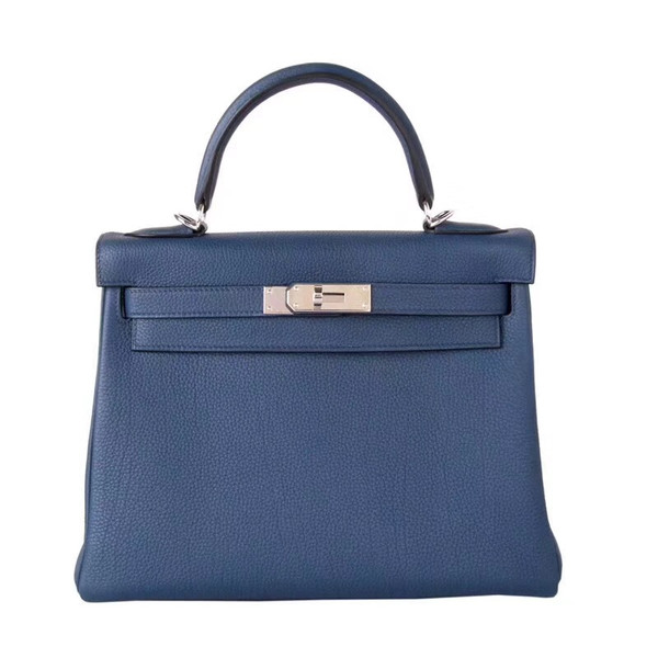Hermès 73 Blue Sapphire Kelly 28 Epsom Palladium Hardware