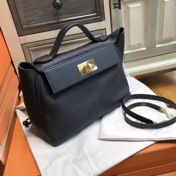 Hermes Kelly 24/24 Black Swift & Togo Leather with Gold Hardware