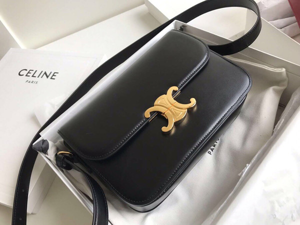 Celine MEDIUM TRIOMPHE BAG IN SHINY CALFSKIN BLACK