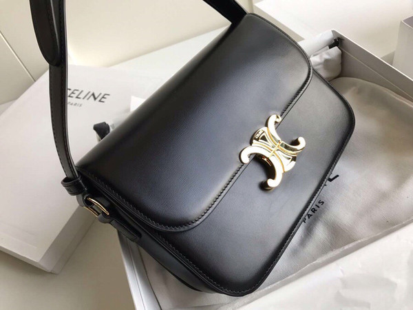 Celine MEDIUM TRIOMPHE BAG IN SHINY CALFSKIN BLACK