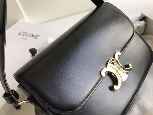 Celine MEDIUM TRIOMPHE BAG IN SHINY CALFSKIN BLACK