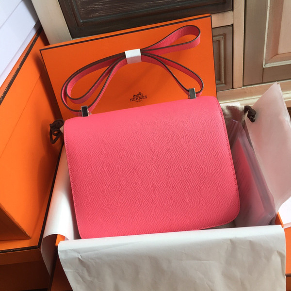 Hermes Rose Lipstick Constance 24 Epsom bag with Palladium Hardwares