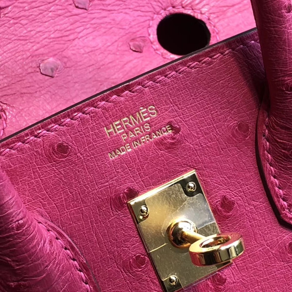 Hermes L3 Rose pourpre  Birkin Bag 25cm KK Ostrich Leather Gold Hardware