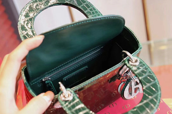 Christian Dior Emeraude  Alligator Mini Lady Dior Tote with gemstone hardware