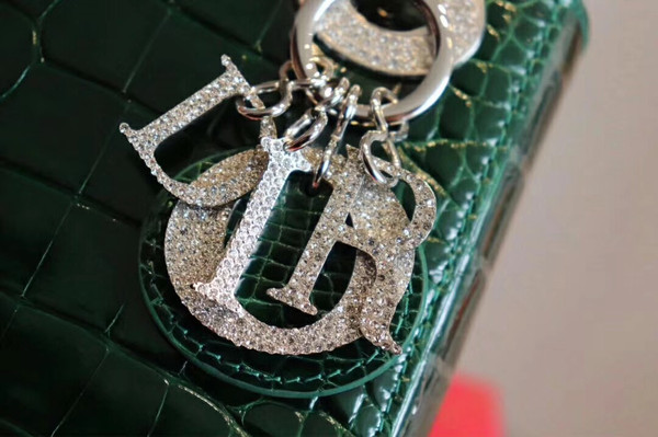 Christian Dior Emeraude  Alligator Mini Lady Dior Tote with gemstone hardware