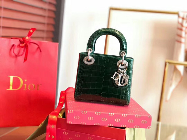 Christian Dior Emeraude  Alligator Mini Lady Dior Tote with gemstone hardware