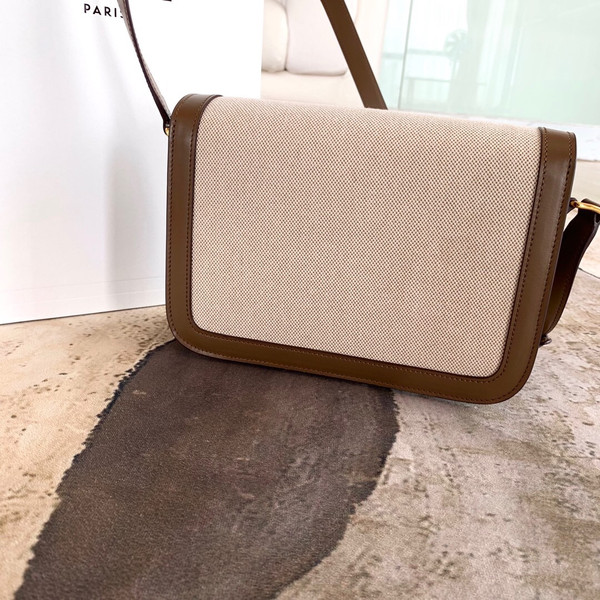 Celine LARGE TRIOMPHE BAG IN TEXTILE AND NATURAL CALFSKI