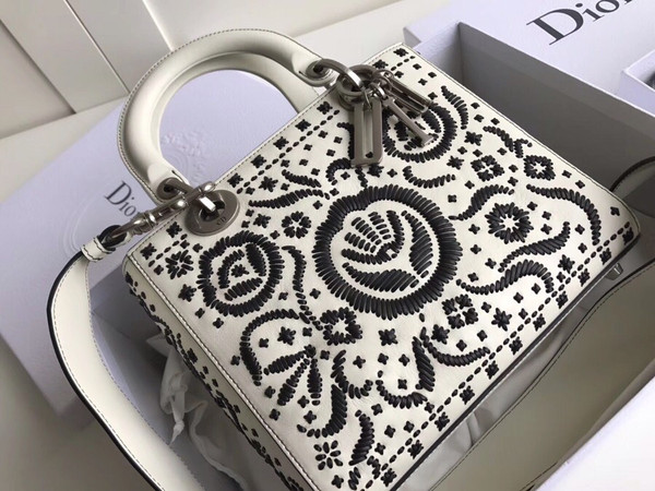 Christian Dior MINI LADY DIOR EMBROIDERED BAG White