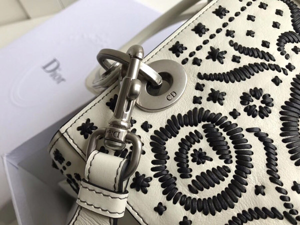 Christian Dior MINI LADY DIOR EMBROIDERED BAG White