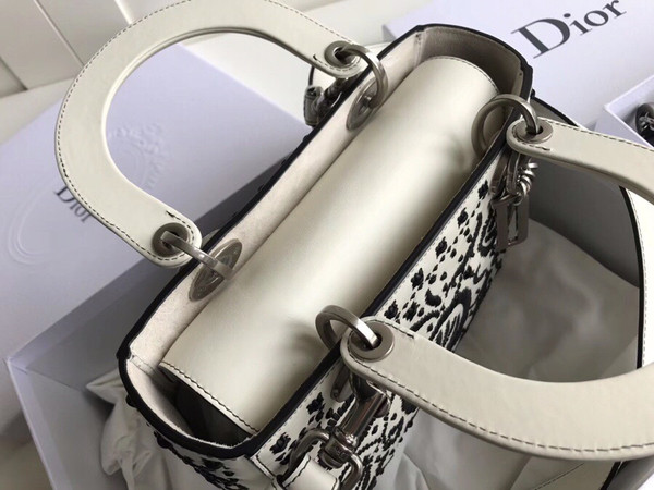 Christian Dior MINI LADY DIOR EMBROIDERED BAG White