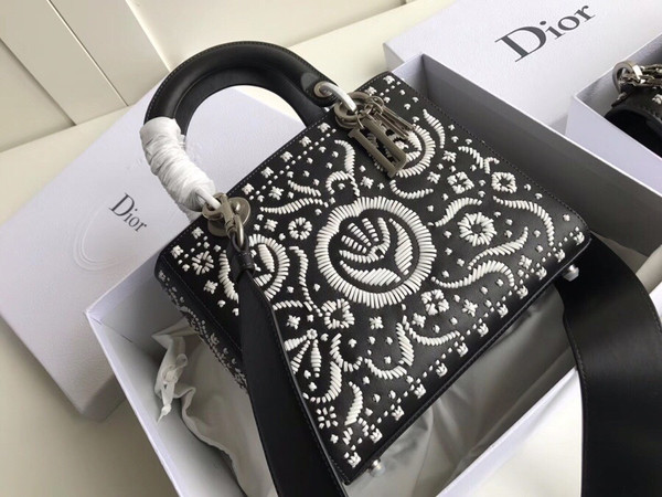 Christian Dior MINI LADY DIOR EMBROIDERED BAG Black
