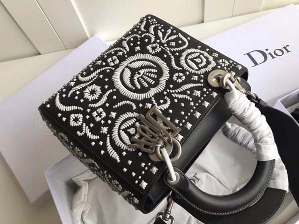 Christian Dior MINI LADY DIOR EMBROIDERED BAG Black