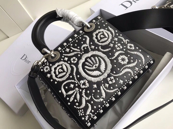 Christian Dior MINI LADY DIOR EMBROIDERED BAG Black