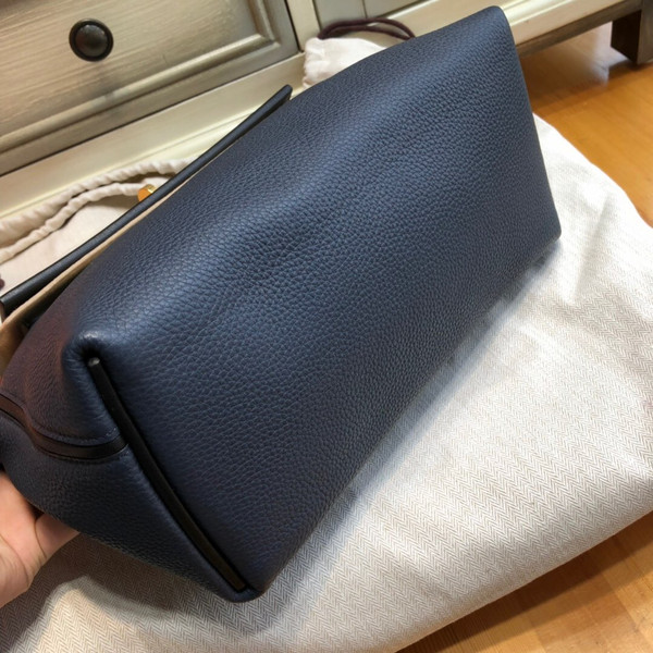 Hermes Kelly 24/24  Black/Navy Blue Swift & Togo Leather with Gold Hardware