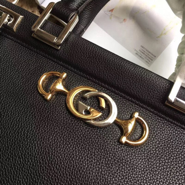 Gucci Zumi grainy leather medium top handle bag Black