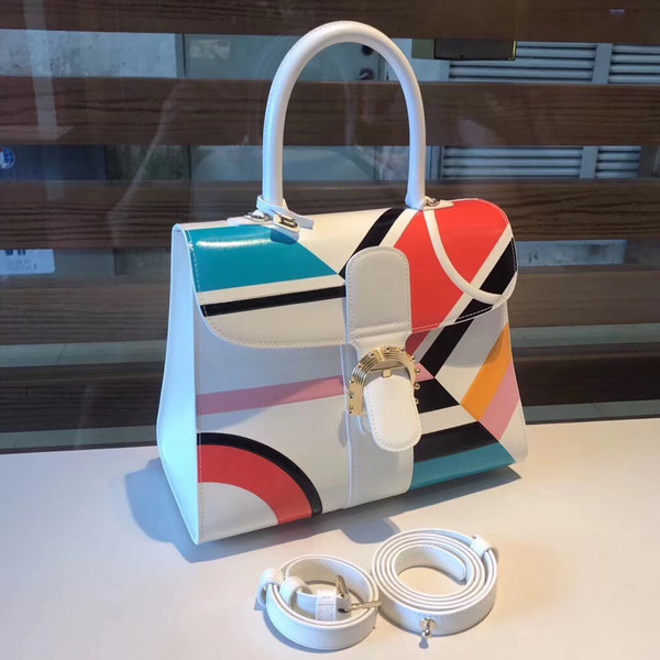 Delvaux Brillant MM Leather Satchel with  geometric pattern