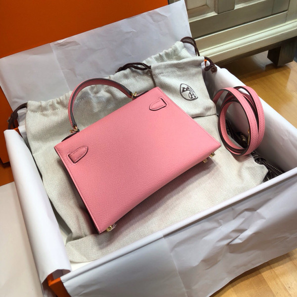Hermes  P1 Sakura Pink Mini Kelly II 20 Epsom  Gold Hardware