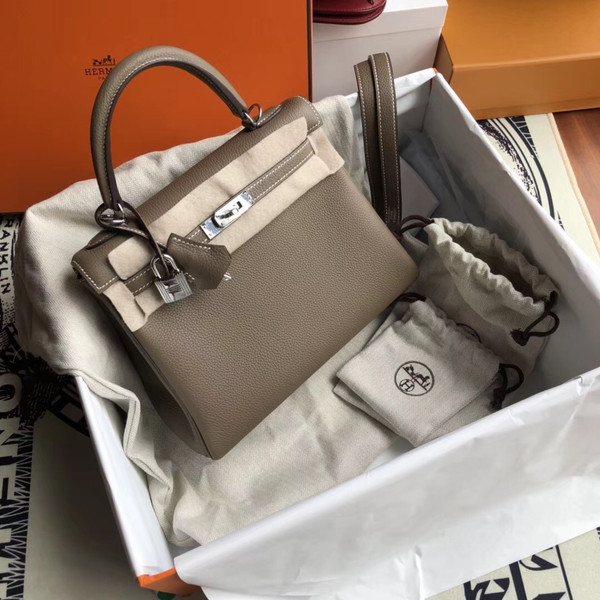 Hermes ETOUPE  Kelly 25 cm Togo Palladium  Hardware