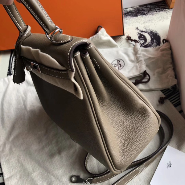 Hermes ETOUPE  Kelly 25 cm Togo Palladium  Hardware