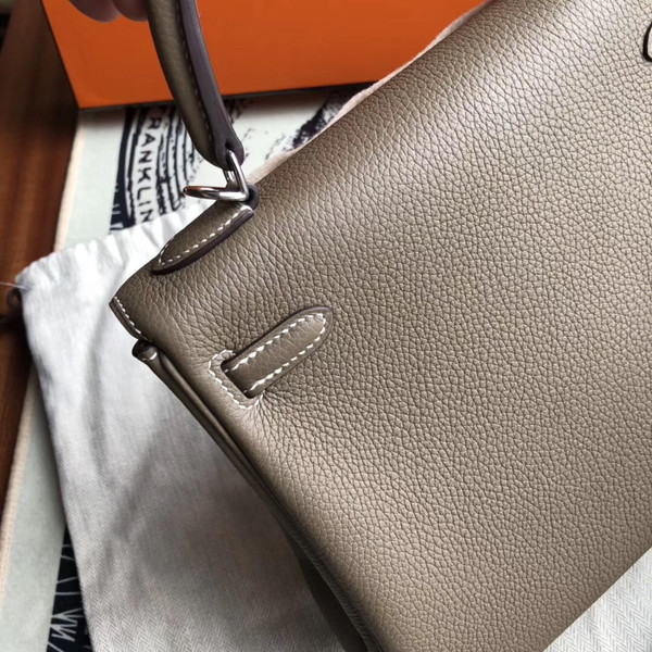 Hermes ETOUPE  Kelly 25 cm Togo Palladium  Hardware