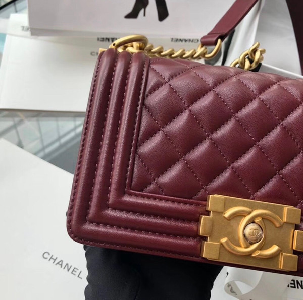 Chanel Small BOY CHANEL Handbag Bordeaux with gold-tone hardware