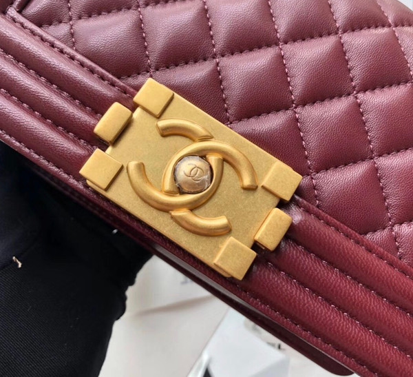 Chanel Small BOY CHANEL Handbag Bordeaux with gold-tone hardware