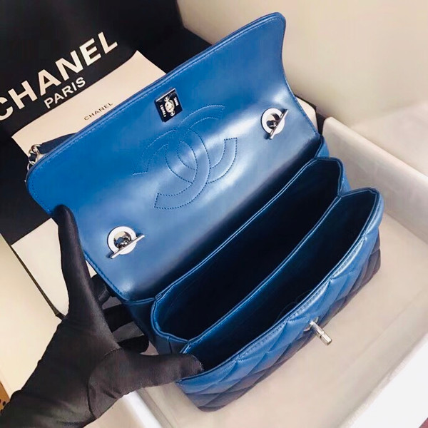 Chanel  Small Trendy CC Top Handle Bag Quilted Lambskin Navy Blue