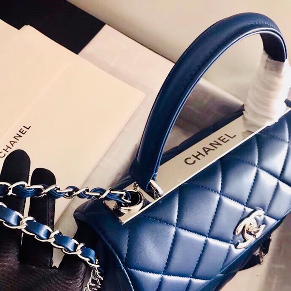 Chanel  Small Trendy CC Top Handle Bag Quilted Lambskin Navy Blue