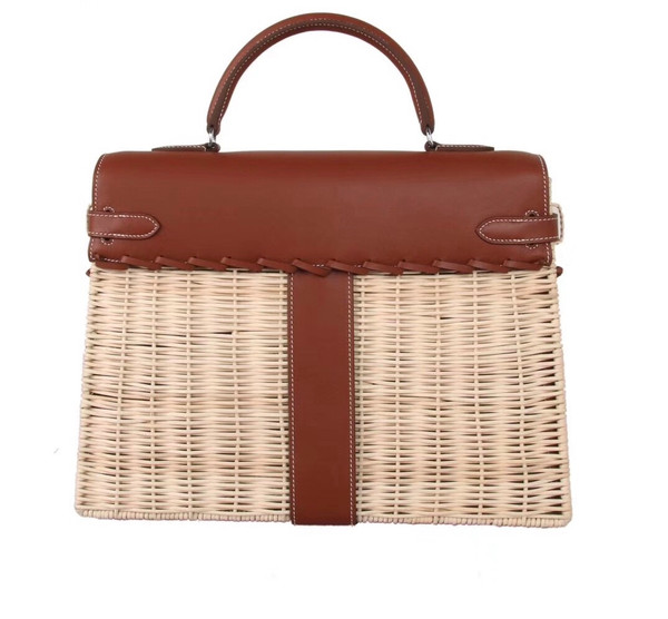 Hermes Limited Edition Brown Picnic Kelly 35 Wicker Palladium Hardware