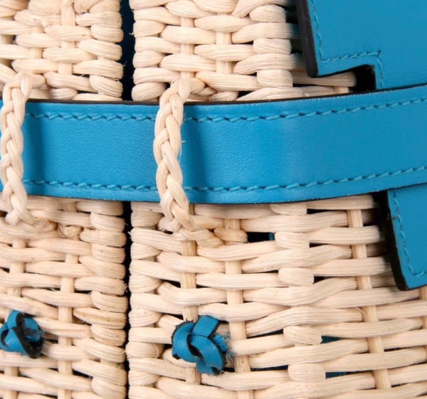 Hermes Limited Edition 3Z Bleu Saint Cyr Picnic Kelly 35 Wicker Palladium Hardware